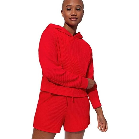 Eleven by Venus Williams Size Medium Bloom Candy Red Long Sleeve Ribbed Hoodie - Picture 1 of 13